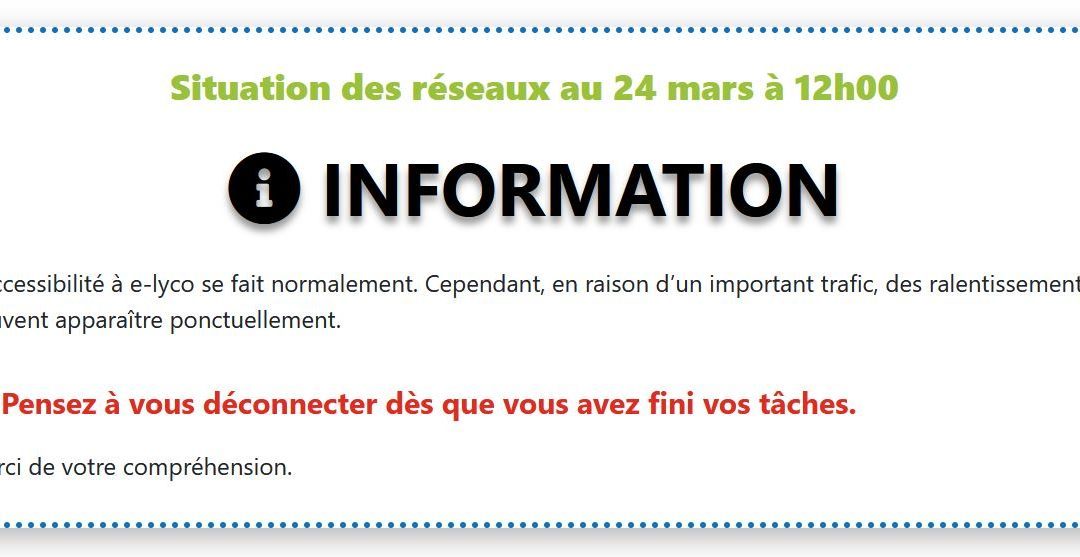 Fin des difficultés de connexion